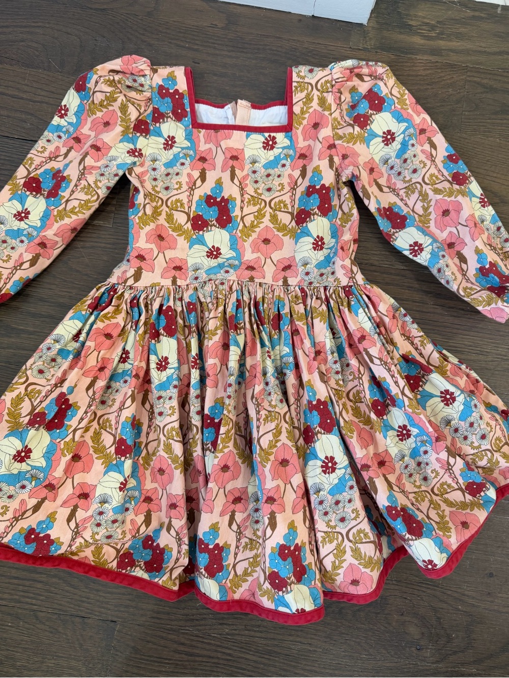 Girls Pink Floral Cotton Long-Sleeve Casual Dress
